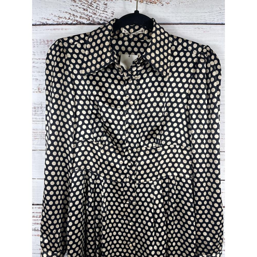 Nanette Lepore Dress Women's 2 Black Polka Dot Silk Shirt Fit Flare Knee Length - Picture 2 of 12